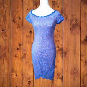 BISOU BISOU WOMEN'S SIZE 4 SHORT SLEEVE LACEY PURPLE CROCHET OVERLAY DRESS NEW